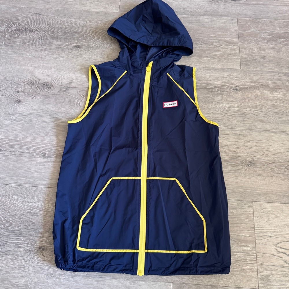 Hunter for Target Kids Navy‎ Blue Yellow Hooded Windbreaker Vest Size L 10/12
